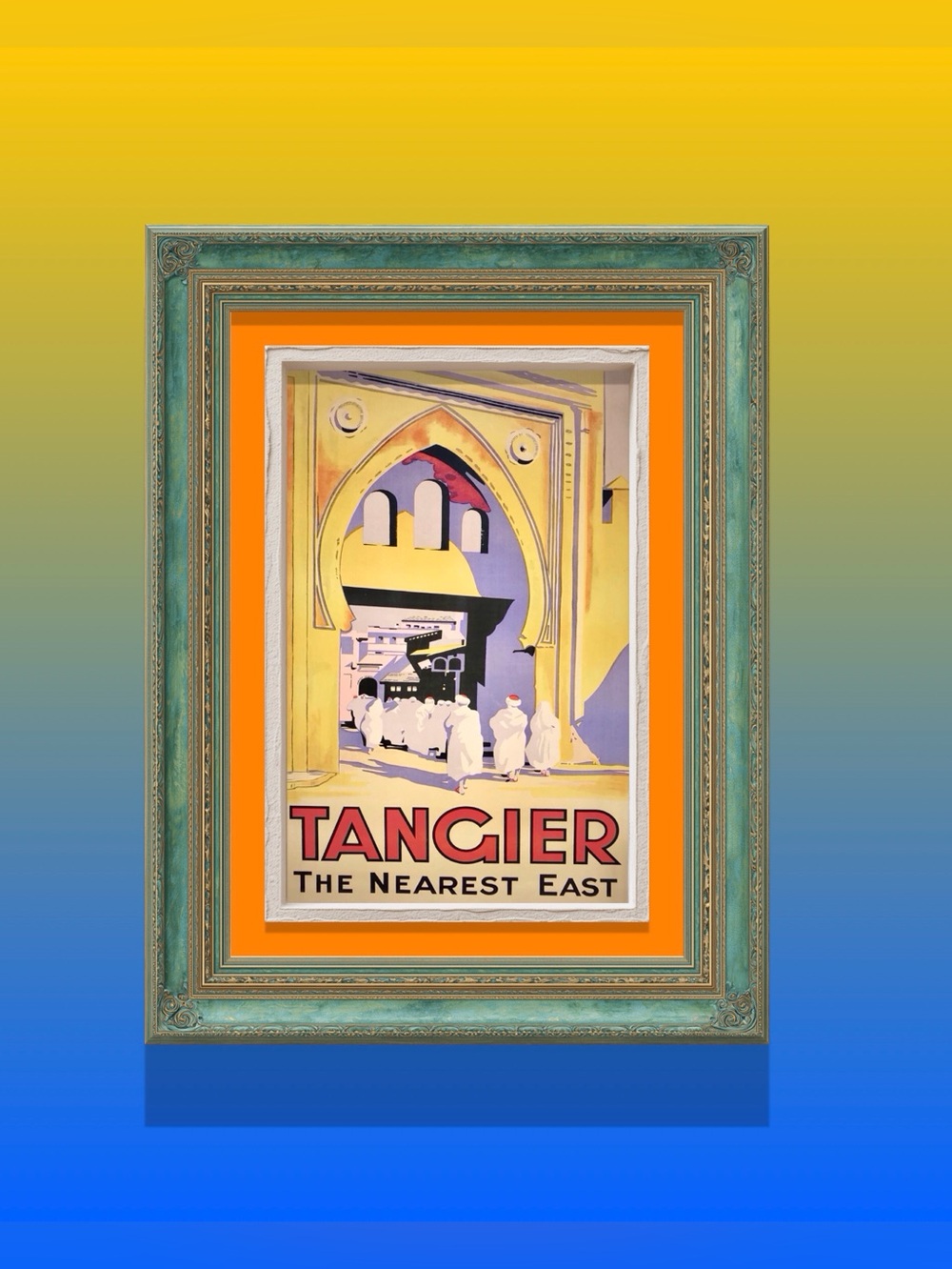 Tangier Travel Poster Wall Art - Orange & Teal